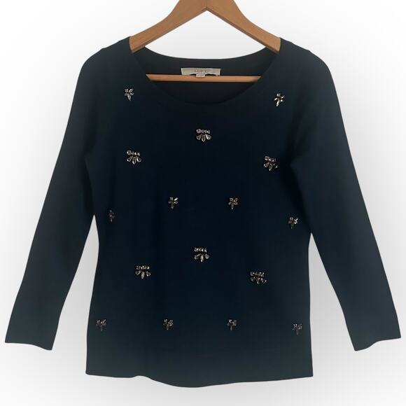 Ann Taylor LOFT Women's Rhinestone Sweater Size XS Navy Blue Wool Blend - Picture 6 of 6